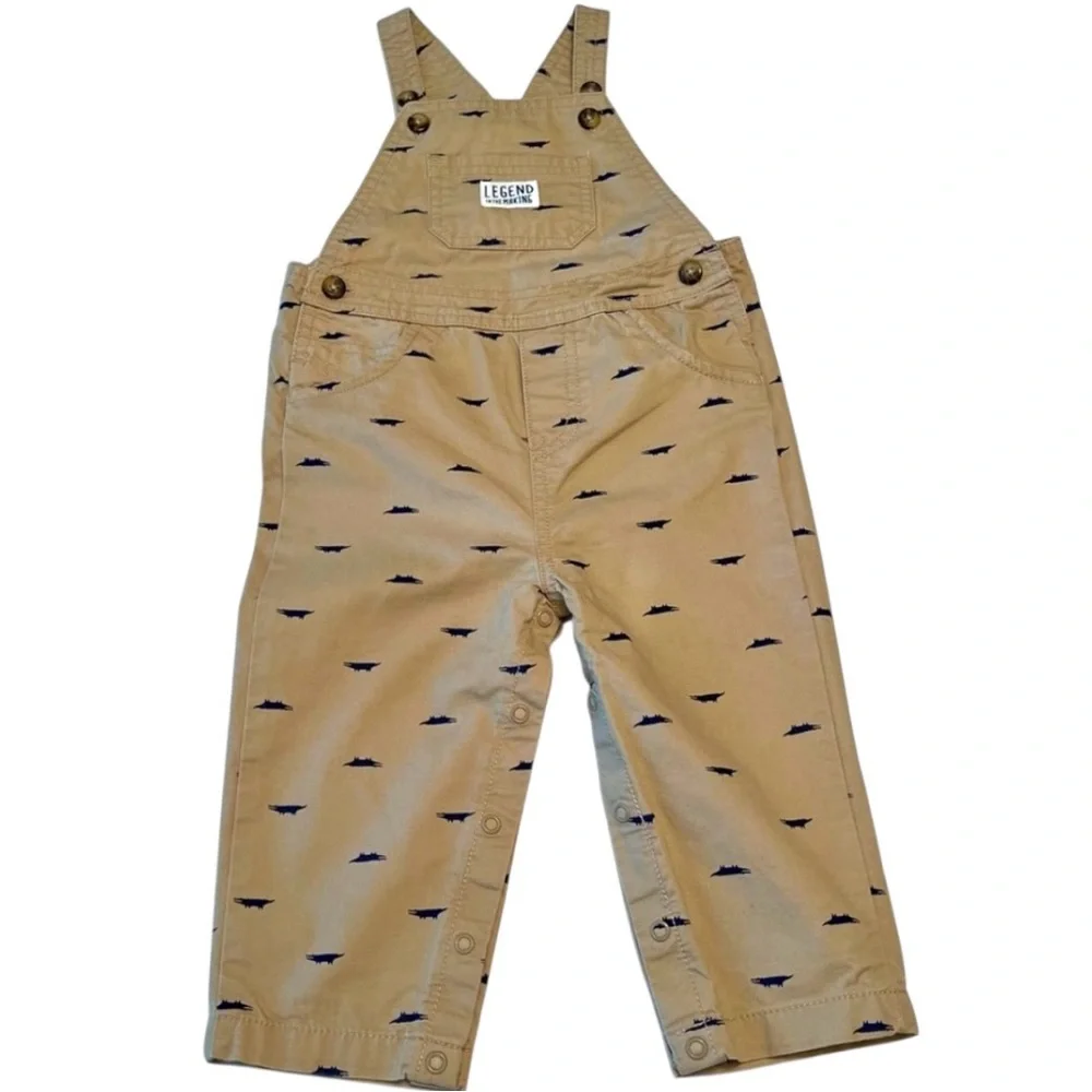 Carters 18M Overall Bibs Alligator Crocodile Coastal Fish Nautical Preppy Print